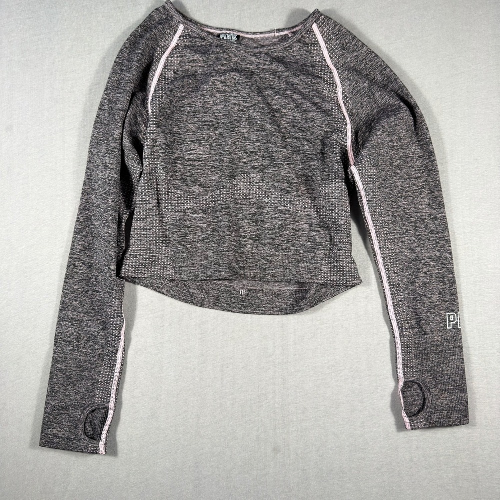 Pink Victoria's Secret Seamless Crop Top Gray Marl Long Sleeve Active Large